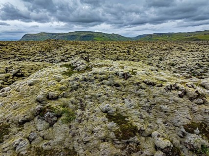Lava, mosses, mountains, cloudy, summer, aerial view, Eldhraun, Kirkjubaerklaustur, Iceland