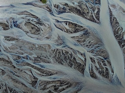 River, river course, branched, cloudy, summer, aerial view, Kirkjubaerklaustur, Iceland