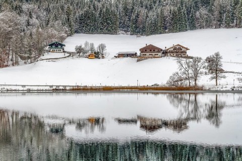 Lake named Hintersee in Bavaria at winter time