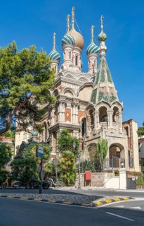 Russian style Orthodox Church in Sanremo, a city and comune on the mediterranean coast of Liguria