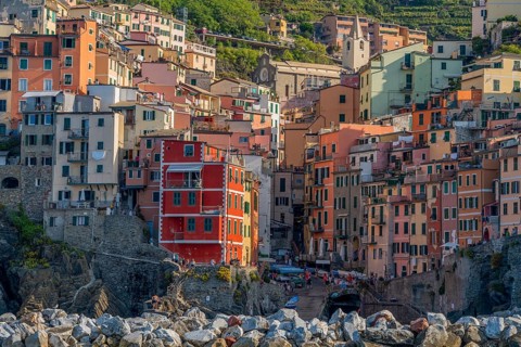 Scenery around Riomaggiore, a village at a coastal area named Cinque Terre in Liguria, located in