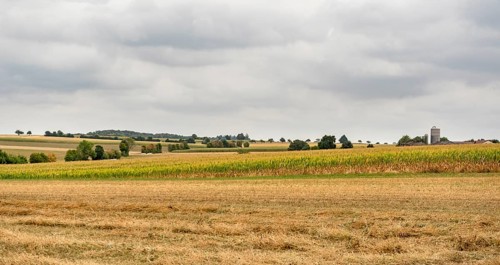 Stormy farmland scenery in Hohenlohe, an area in Southern Germany at late summer time