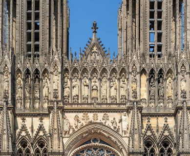 Detail of the Reims Cathedral in Reims, the most populous city in the French department of Marne