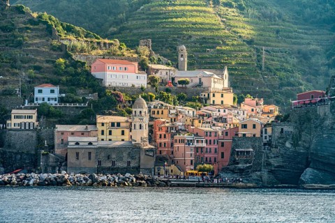 Scenery around Vernazza, a small town at a coastal area named Cinque Terre in Liguria, located in