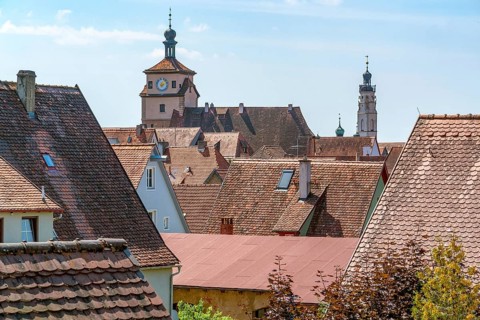 High angle view of Rothenburg ob der Tauber, a town in Middle Franconia in Bavaria, Germany