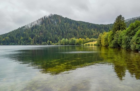 Waterside scenery around Gerardmer in France, a commune in the Vosges department in Grand Est in