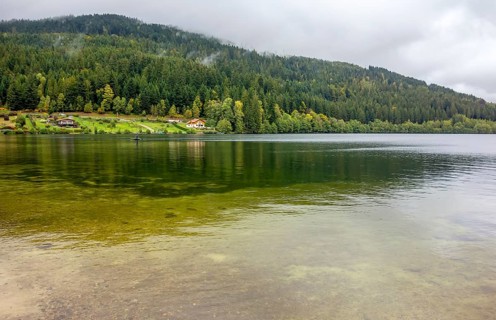 Waterside scenery around Gerardmer in France, a commune in the Vosges department in Grand Est in