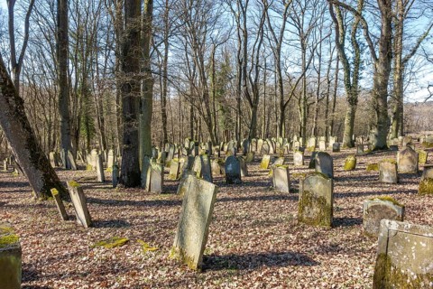 Historic jewish graveyard at early spring time near Berlichingen in Hohenlohe, a area in Southern