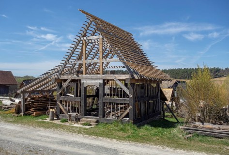 Medieval housing scenery in sunny ambiance at early spring time