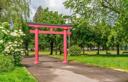 Gate at a park in Saint-Die-des-Vosges, a commune in the Vosges department, Grand Est, northeastern
