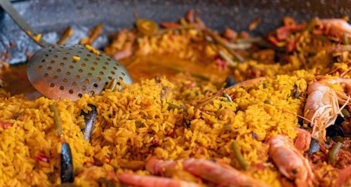 Closeup shot of a spanish dish named Paella