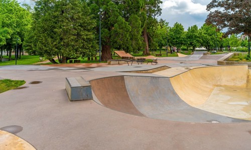 Skatepark seen in Saint-Die-des-Vosges, a commune in the Vosges department, Grand Est, northeastern