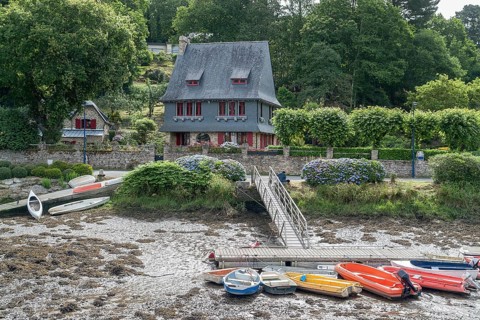 Waterside scenery at Pont-Aven, a commune in the Finistere department of Brittany in northwestern