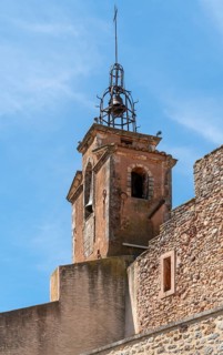 Bell tower seen in Roussillon, a commune in the Vaucluse department of the Provence region in