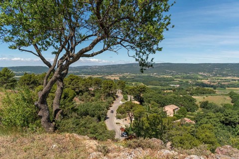 Aerial impression around Roussillon, a commune in the Vaucluse department of the Provence region in