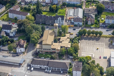 Aerial view, Church of Our Dear Lady in Gevelsberg, Ruhr area, North Rhine-Westphalia, Germany,