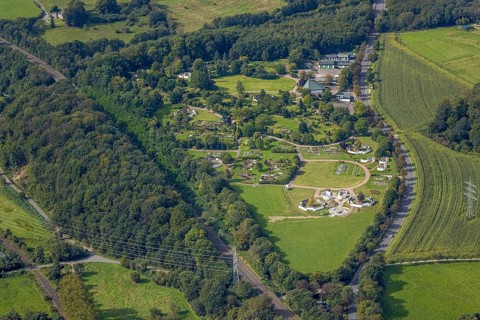 Aerial view, central cemetery in the district of Berge in Gevelsberg, Ruhr area, North