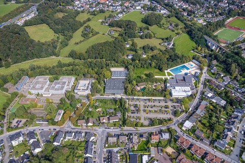 Aerial view, Gevelsberg Municipal Grammar School and Gymnasium and Sports Hall West and Swimming in