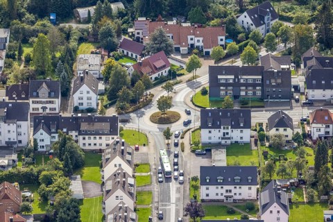 Aerial view, green roundabout Haßlinghauser Straße, Clemens-Bertram-Straße and In den Weiden in the