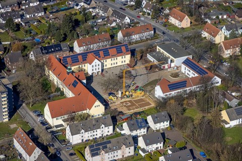 Aerial view, construction site at the Südparkschule, Brauck, Gladbeck, Ruhr area, North