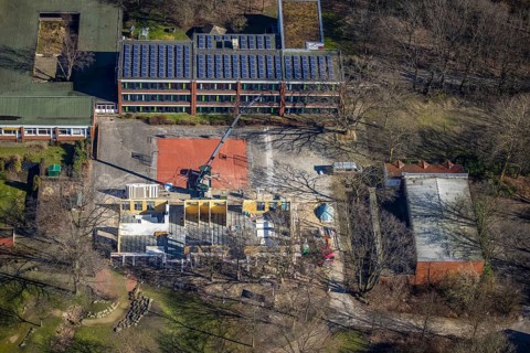 Aerial photo, Brauck school centre, construction site at the Erich Fried School, Erich Fried Park,