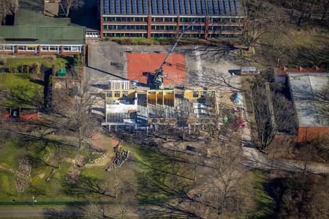 Aerial photo, Brauck school centre, construction site at the Erich Fried School, Erich Fried Park,