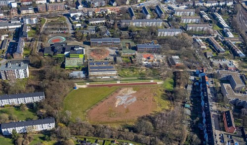 Aerial photo, Brauck school centre, construction site at Erich Fried School, Erich Fried Park,