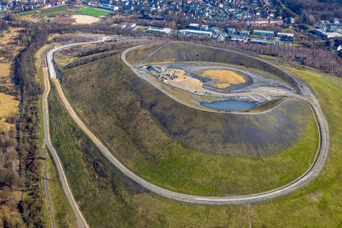 Aerial view, Mottbruchhalde, construction site for wind turbine, wind power plant, Brauck,