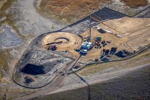 Aerial view, Mottbruchhalde, construction site for wind turbine, wind power plant, Brauck,