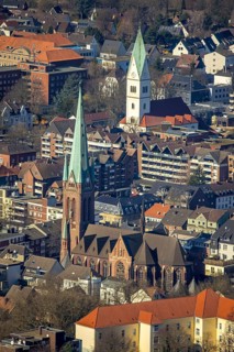 Aerial view, city centre view, Propsteikirche St. Lamberti Kirche, Christus Kirche, Gladbeck, Ruhr