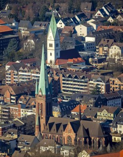 Aerial view, city centre view, Propsteikirche St. Lamberti Kirche, Christus Kirche, Gladbeck, Ruhr