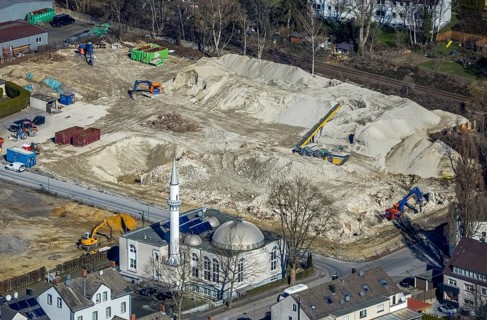 Aerial view, Mosque Türkisch-Islamischer KulturVerein e.V., Wielandstraße, construction site at the