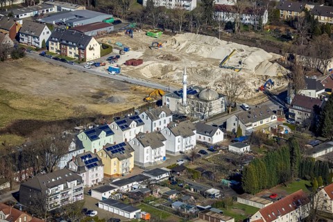 Aerial view, Mosque Türkisch-Islamischer KulturVerein e.V., Wielandstraße, construction site at the