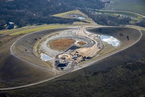 Aerial view, Mottbruchhalde, construction site for wind turbine, wind power plant, Brauck,
