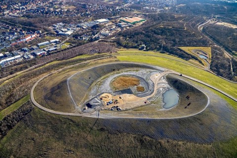 Aerial view, Mottbruchhalde, construction site for wind turbine, wind power plant, Brauck,
