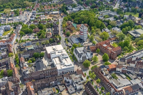 Aerial view, City Hall Gladbeck, Sparkasse Tower, Hoch10 office building, Viktoria-Quartier, city