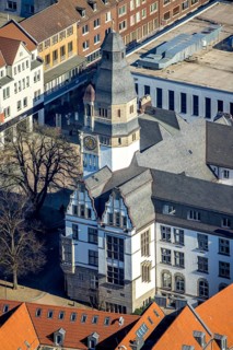 Aerial view, town hall with tower, Gladbeck, Ruhr area, North Rhine-Westphalia, Germany, old town