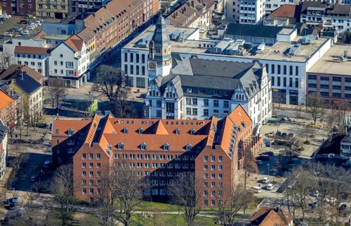 Aerial view, town hall with tower, new town hall, Gladbeck, Ruhr area, North Rhine-Westphalia,