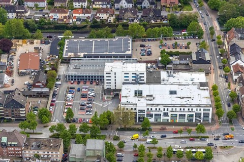 Aerial photo, construction site Glückauf-Center, planned refurbishment and renovation, MArktplatz