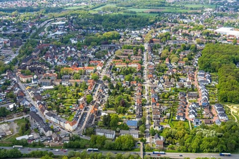 Aerial view, residential area Erlenstraße in Zweckel, Gladbeck, Ruhr area, North Rhine-Westphalia,