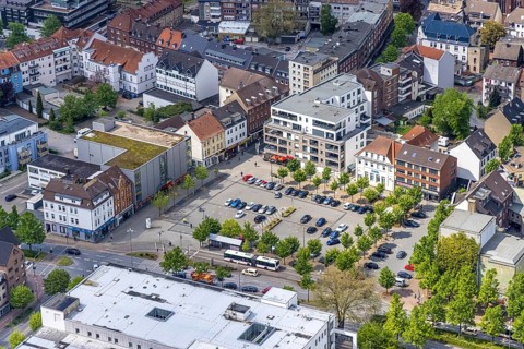 Aerial view, market place Gladbeck, Ruhr area, North Rhine-Westphalia, Germany, DE, Europe,