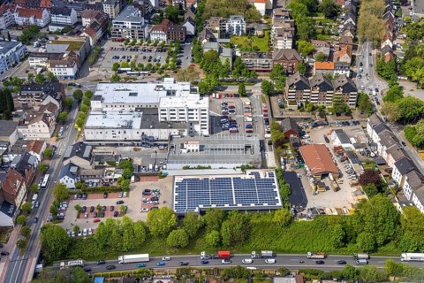 Aerial photo, construction site Glückauf-Center, planned refurbishment and renovation, Gladbeck,