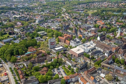 Aerial view, City Hall Gladbeck, Sparkasse Tower, Hoch10 office building, Viktoria-Quartier, city