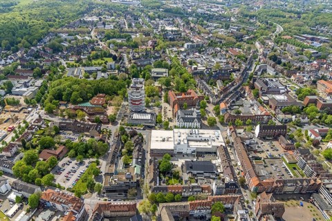 Aerial view, City Hall Gladbeck, Sparkasse Tower, Hoch10 office building, Viktoria-Quartier, city