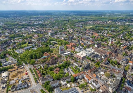 Aerial view, City Hall Gladbeck, Sparkasse Tower, Hoch10 office building, Viktoria-Quartier, city