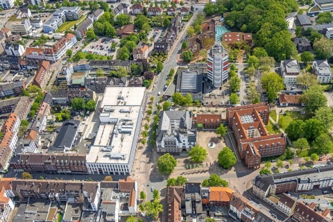 Aerial view, City Hall Gladbeck, Sparkasse Tower, Hoch10 office building, Viktoria-Quartier, city