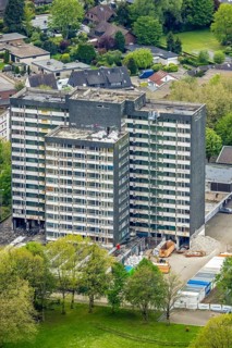 Aerial view, planned demolition high-rise business centre Rentfort-Nord, Schwechater Straße,