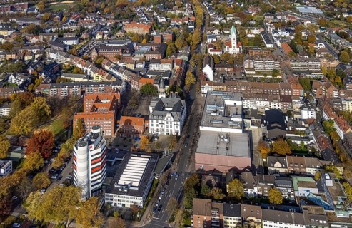 Aerial view, City Hall and Stadtsparkasse Gladbeck High-rise building and Christ Church in