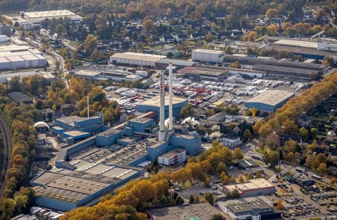 Aerial view, industrial area Bottroper Straße and Beisenstraße with Rockwool Operations Gmbh in the