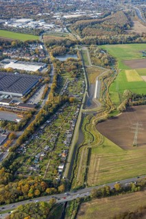 Aerial view, Boyetal-Ost landscape conservation area and river Boye renaturalisation as well as